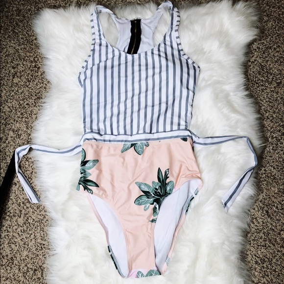 HP🎉AVAILABLE Striped Floral One Piece Swimsuit - Picture 2 of 3